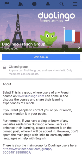 Facebook groups French duolingo