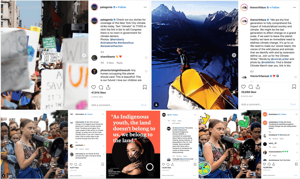 Collage of top instagram posts from the 2019 climate strikes