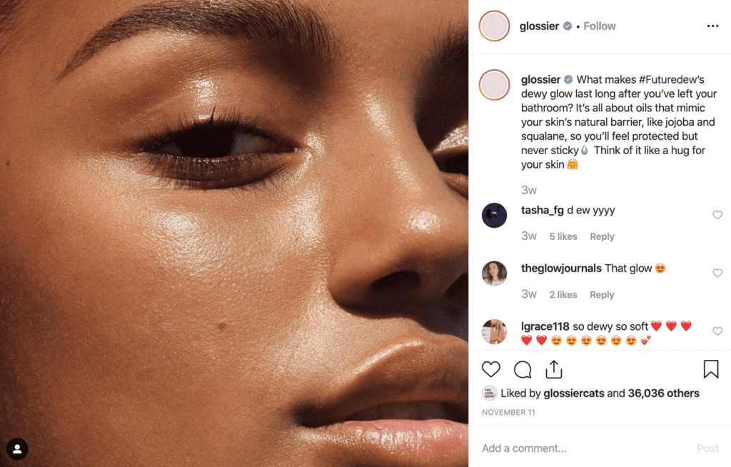 Example of Glossier Instagram Post