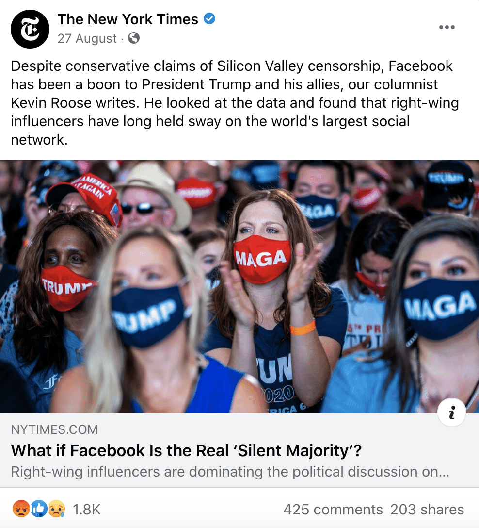 Facebook post of New York Times article about social media