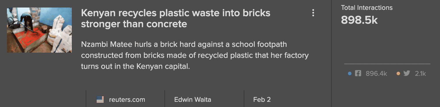 Screenshot of the recycled plastic bricks story