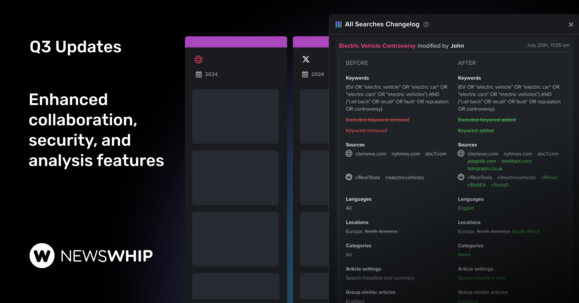 Image of Dashboard Sending screen in NewsWhip Spike real-time media monitoring platform